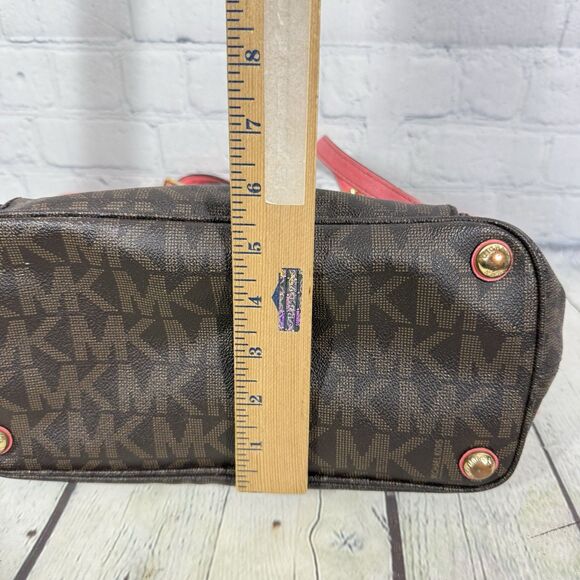 Michael Kors Tore Shoulder Bag Women Monogram MK logo Brown Pink Medium Jet Set - Picture 13 of 16